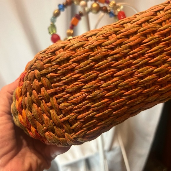 Vintage Straw  Rainbow Woven Handbag with Beaded Handle - Picture 4 of 8